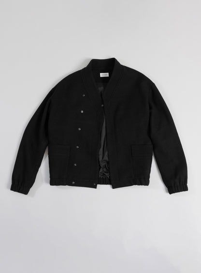 Kimono Bomber Jacket in Black Carded Wool