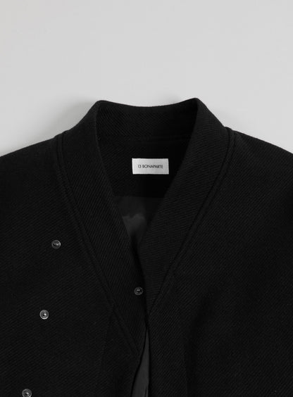 Kimono Bomber Jacket in Black Carded Wool