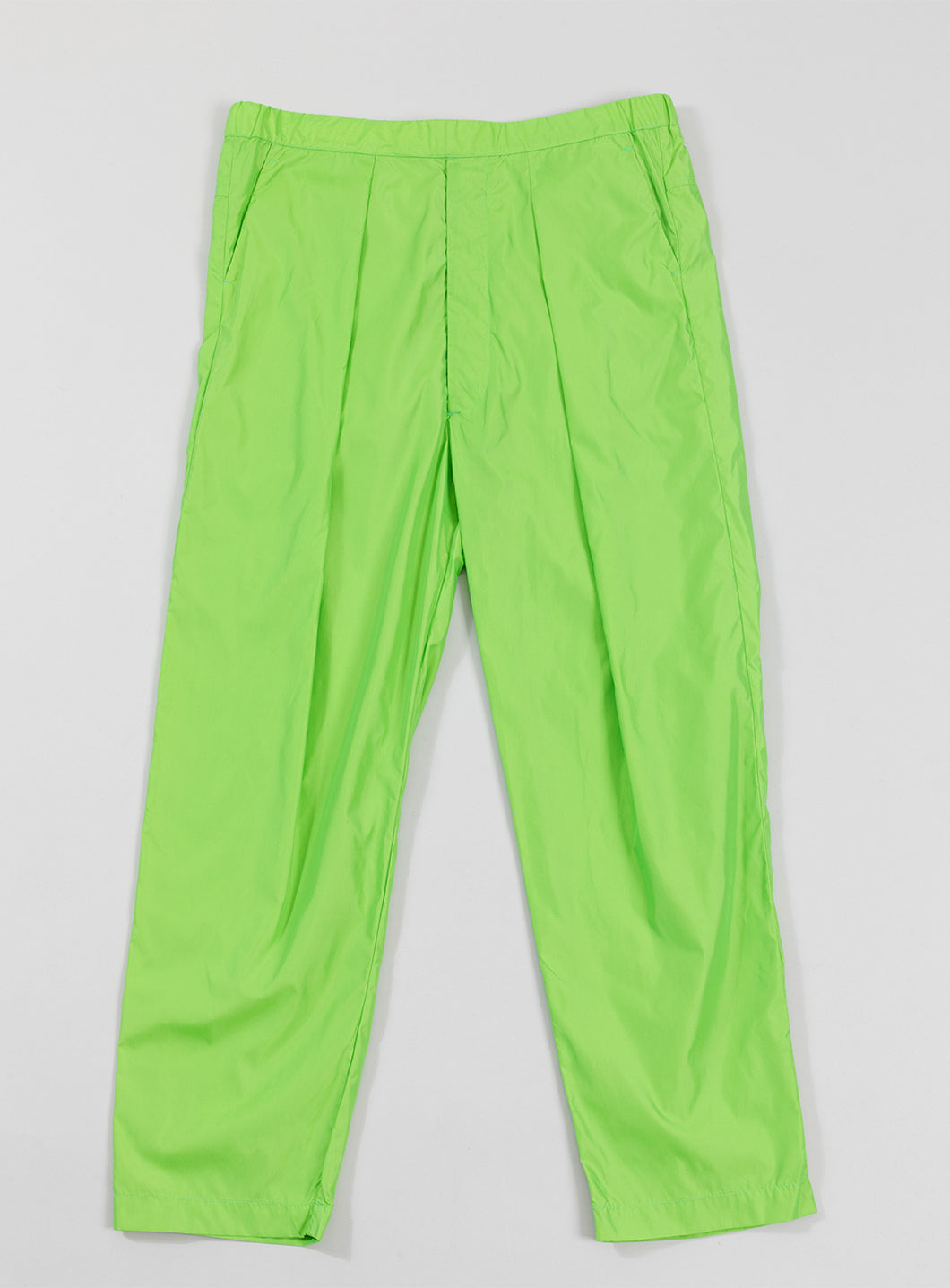 Elastic Waist Pants with Deep Pleats in Lime Green Nylon