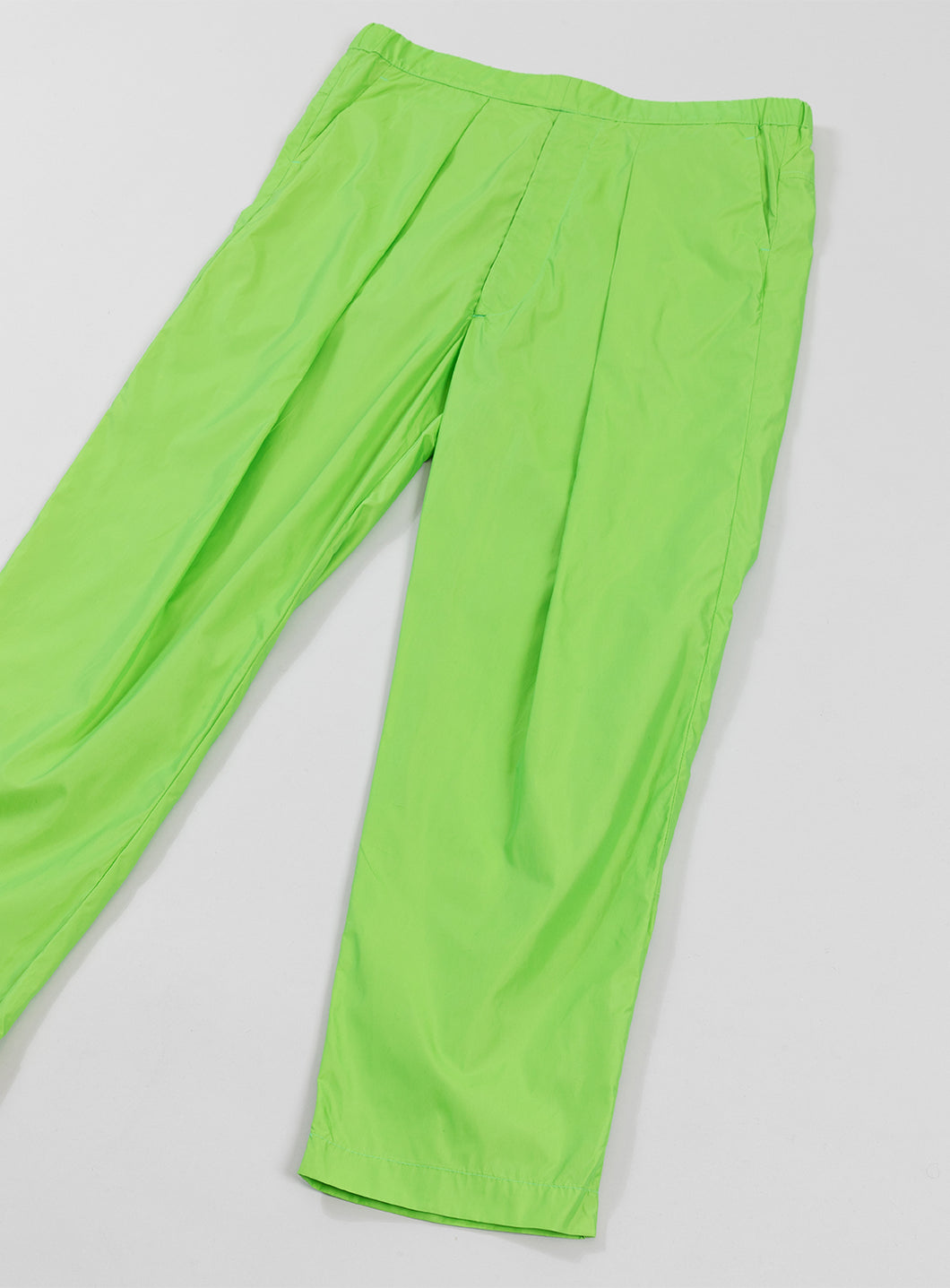 Elastic Waist Pants with Deep Pleats in Lime Green Nylon
