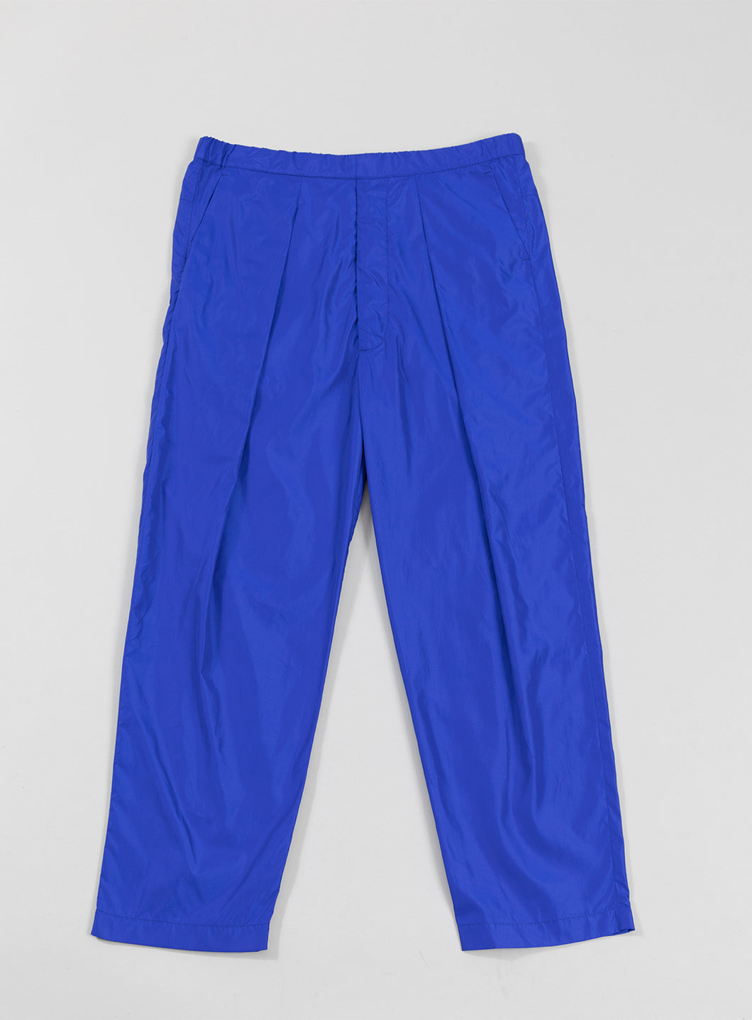 Elastic Waist Pants with Deep Pleats in Cobalt Blue Nylon