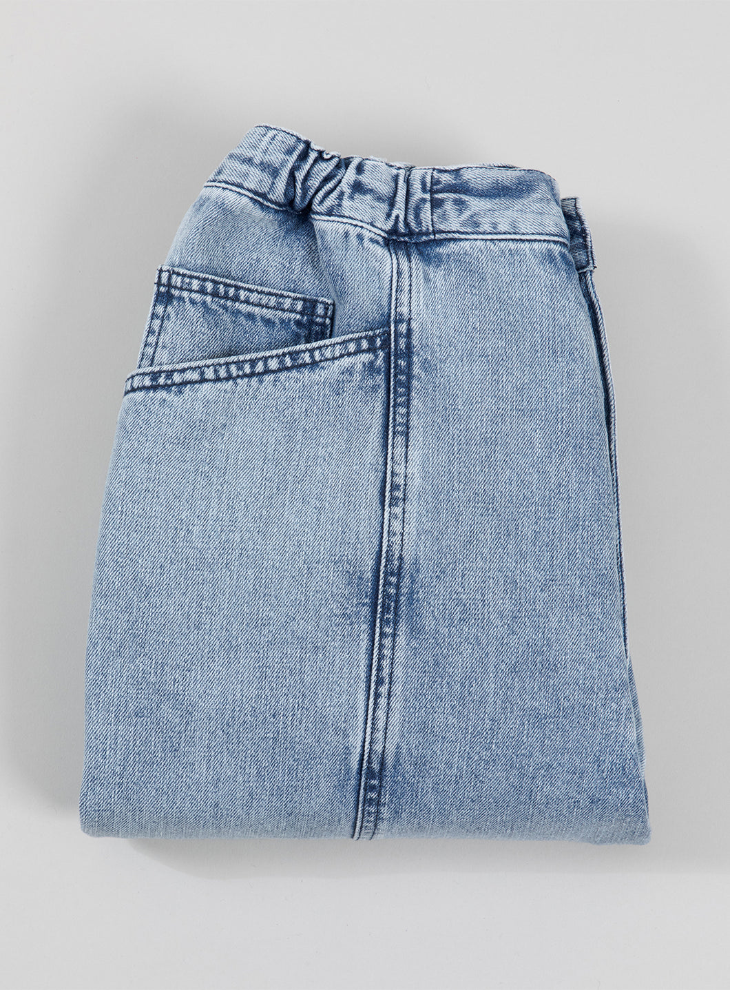5 Pockets Pants with Front Cuts in Bleach Denim
