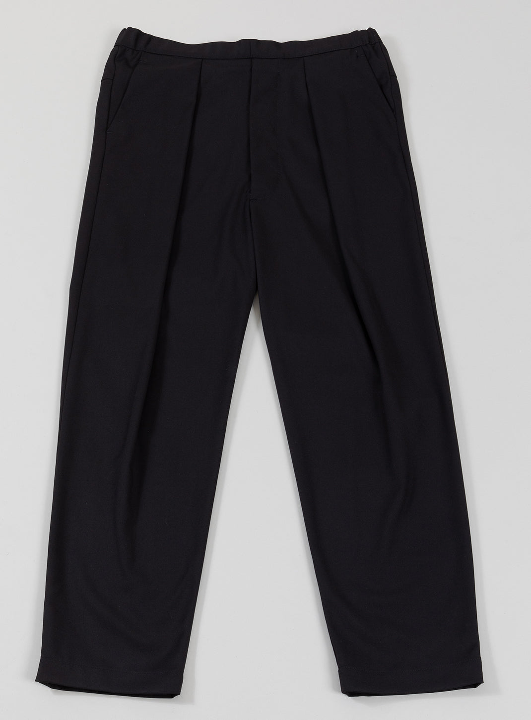 Lace Waist Pants with Deep Pleats in Black Serge