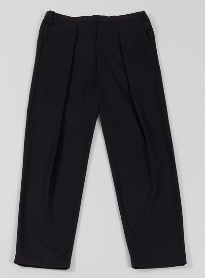Lace Waist Pants with Deep Pleats in Black Serge