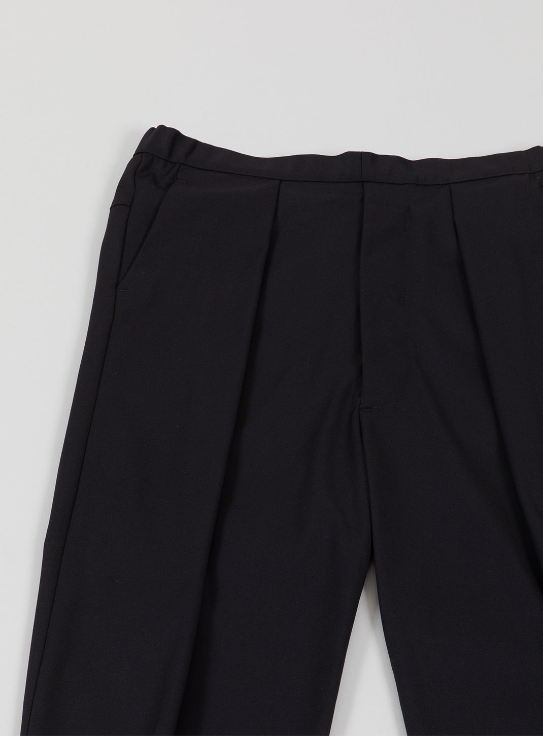 Lace Waist Pants with Deep Pleats in Black Serge