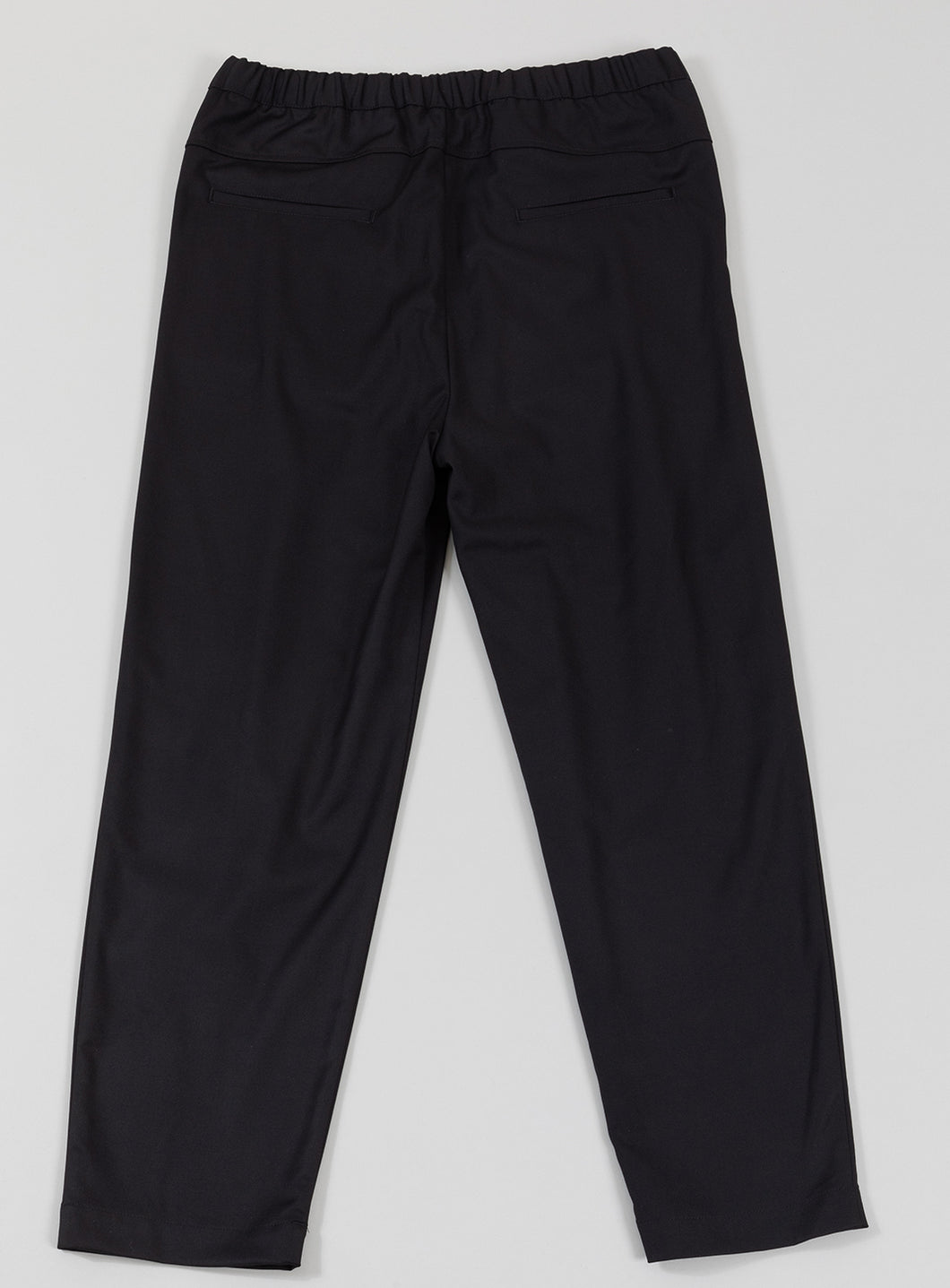 Elastic Waist Pants with Deep Pleats in Black Serge Fabric