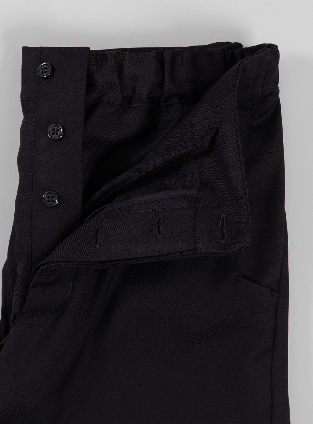 Pants with Notched Pockets in Black Serge Fabric