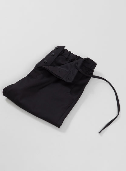 Pants with Notched Pockets in Black Serge
