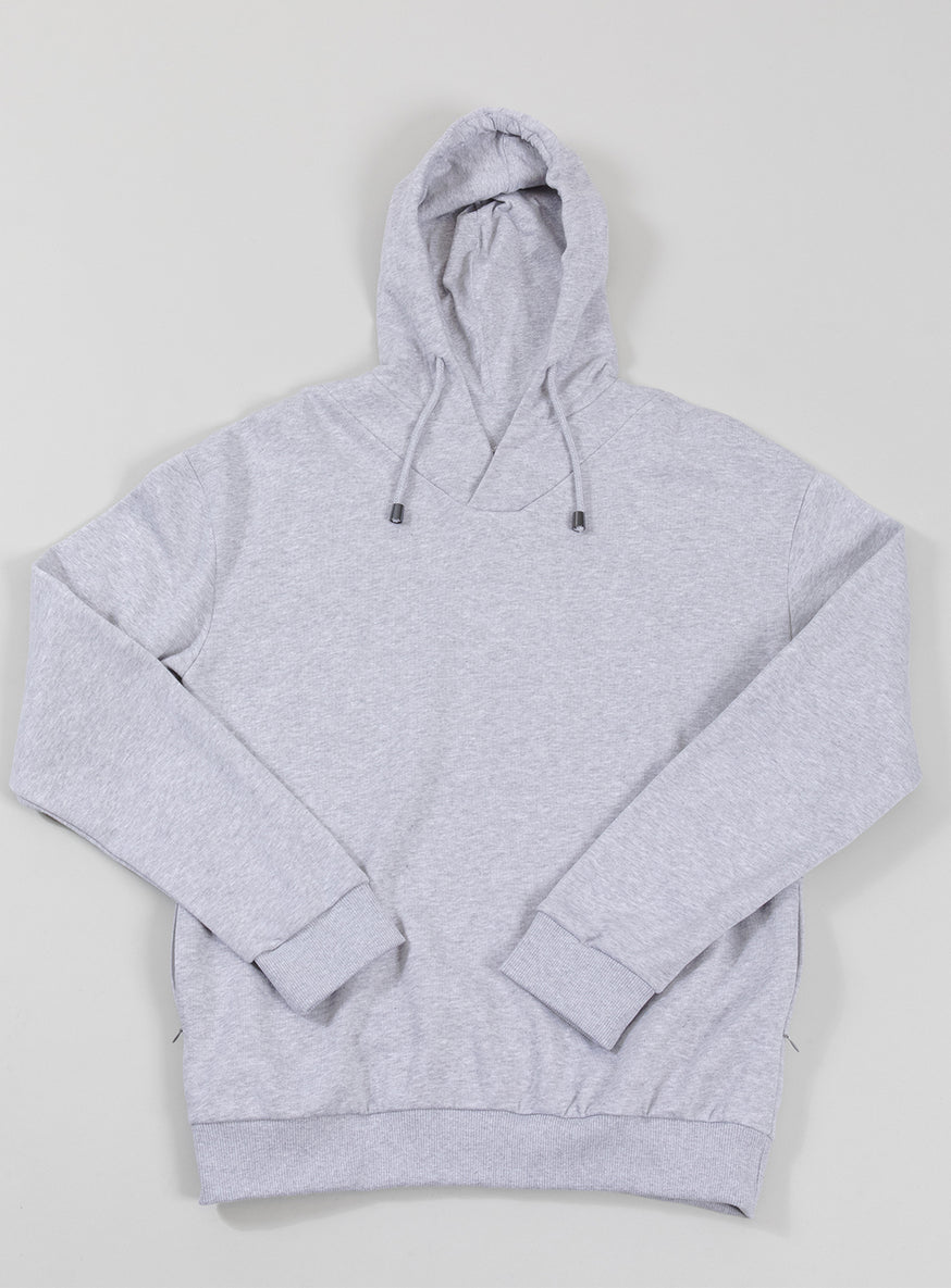 Hooded Sweatshirt with Boubou Collar in Heather Grey Fleece