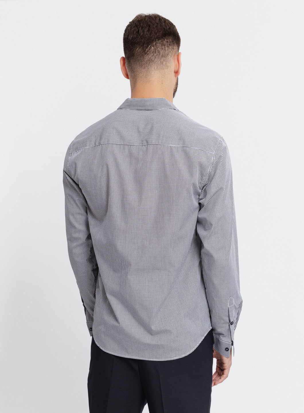 Shirt with Small Collar Stand in Black Vichy End-on-End