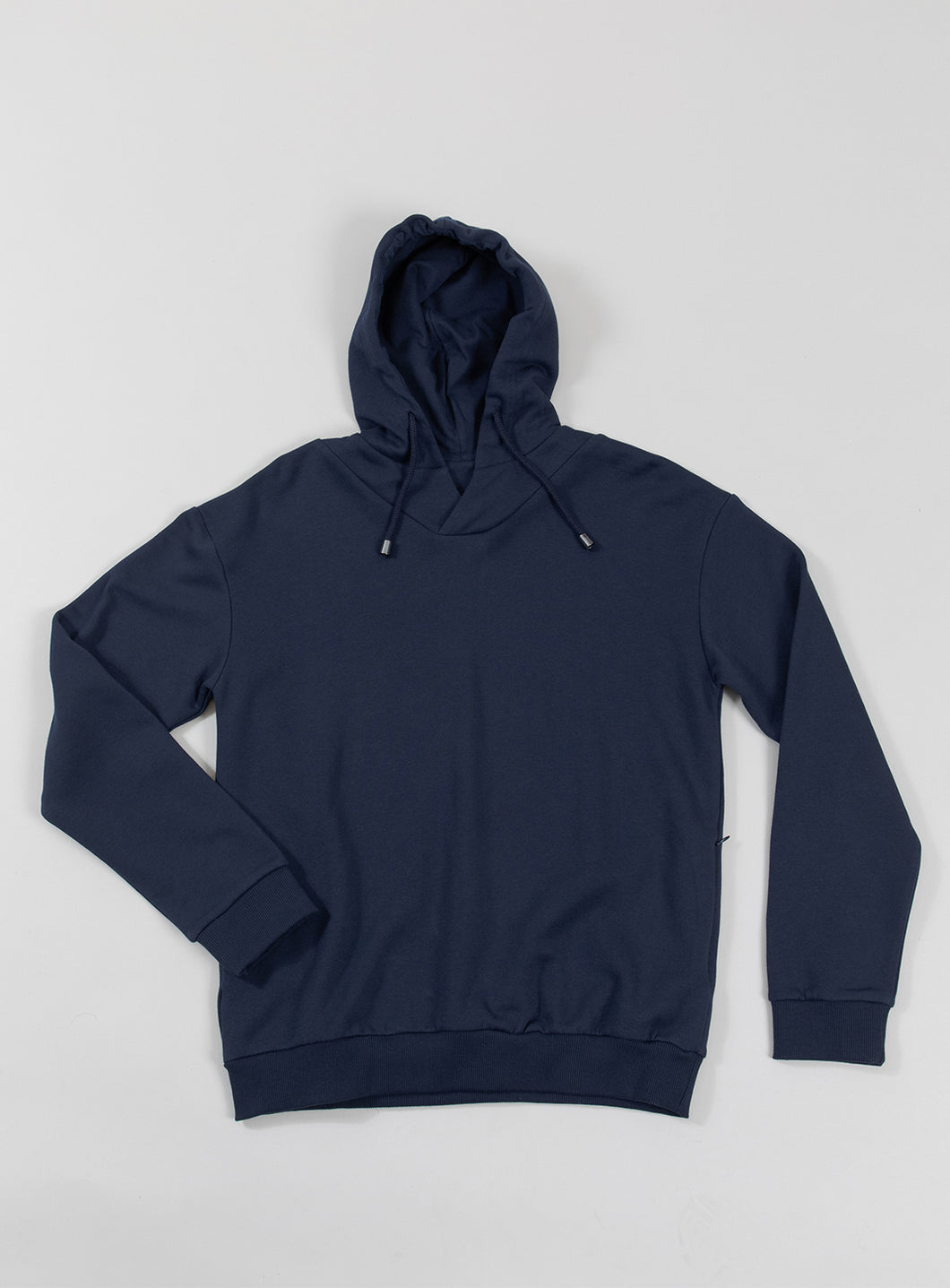 Hooded Sweatshirt with Boubou Collar in Navy Blue Fleece