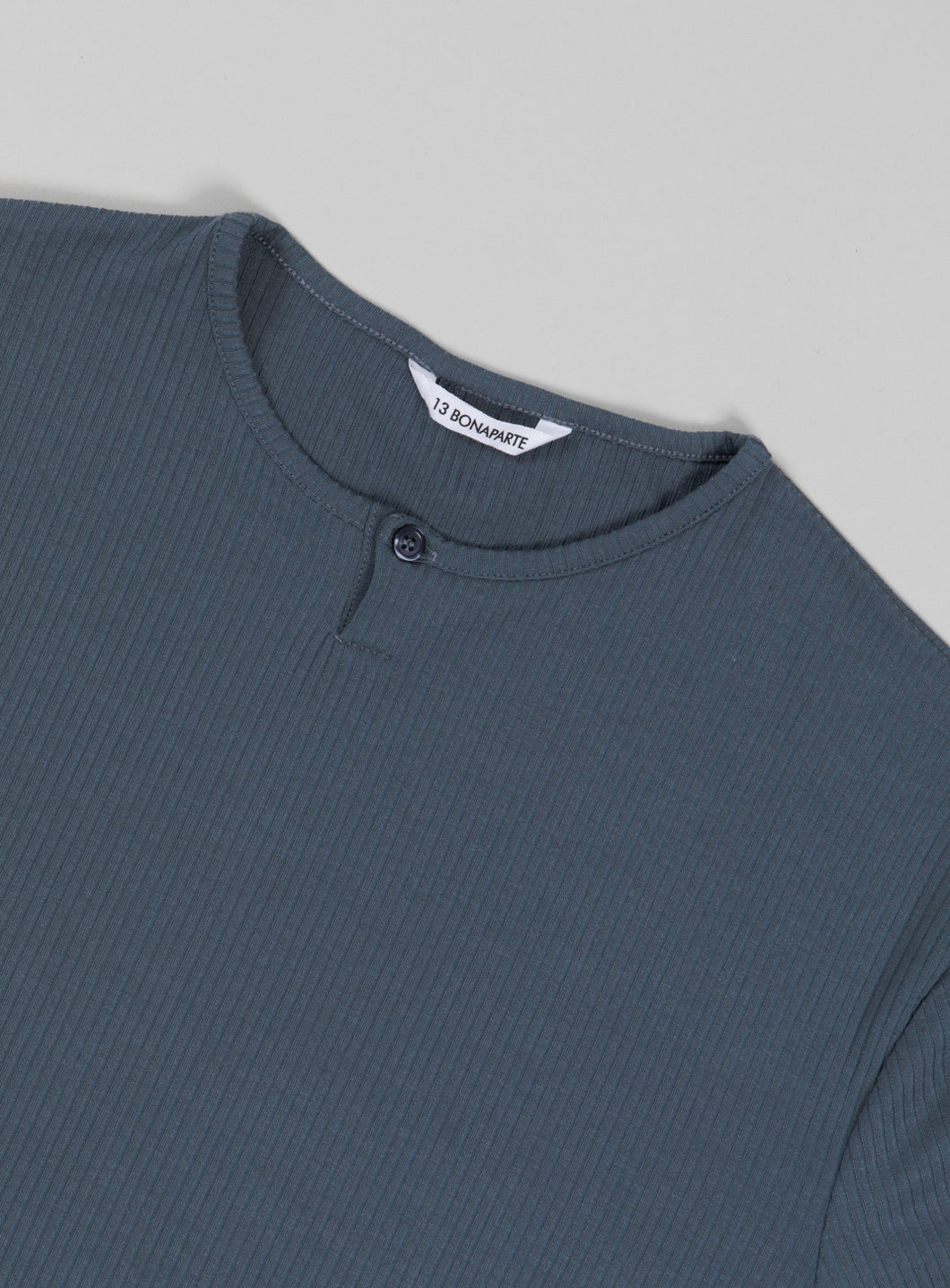1 Button T-Shirt in Lead Grey Ribbed Jersey