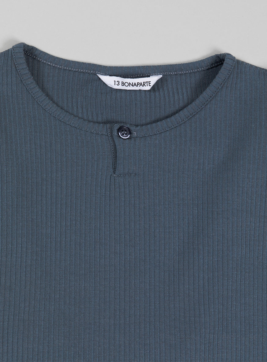 1 Button T-Shirt in Lead Grey Ribbed Jersey