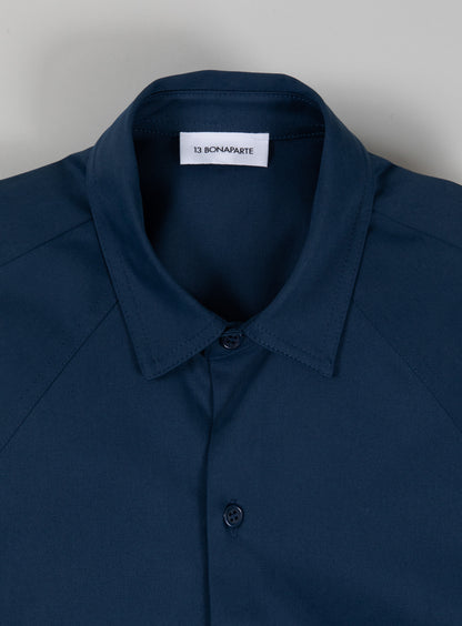 Raglan Sleeve Overshirt in Petrol Blue Cotton Gabardine