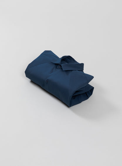 Raglan Sleeve Overshirt in Petrol Blue Cotton Gabardine