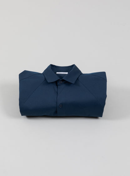 Raglan Sleeve Overshirt in Petrol Blue Cotton Gabardine