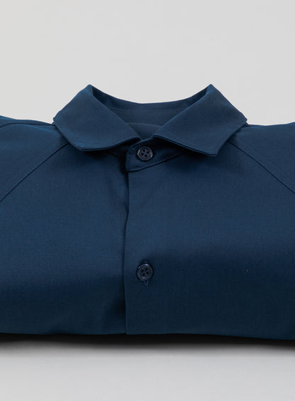 Raglan Sleeve Overshirt in Petrol Blue Cotton Gabardine