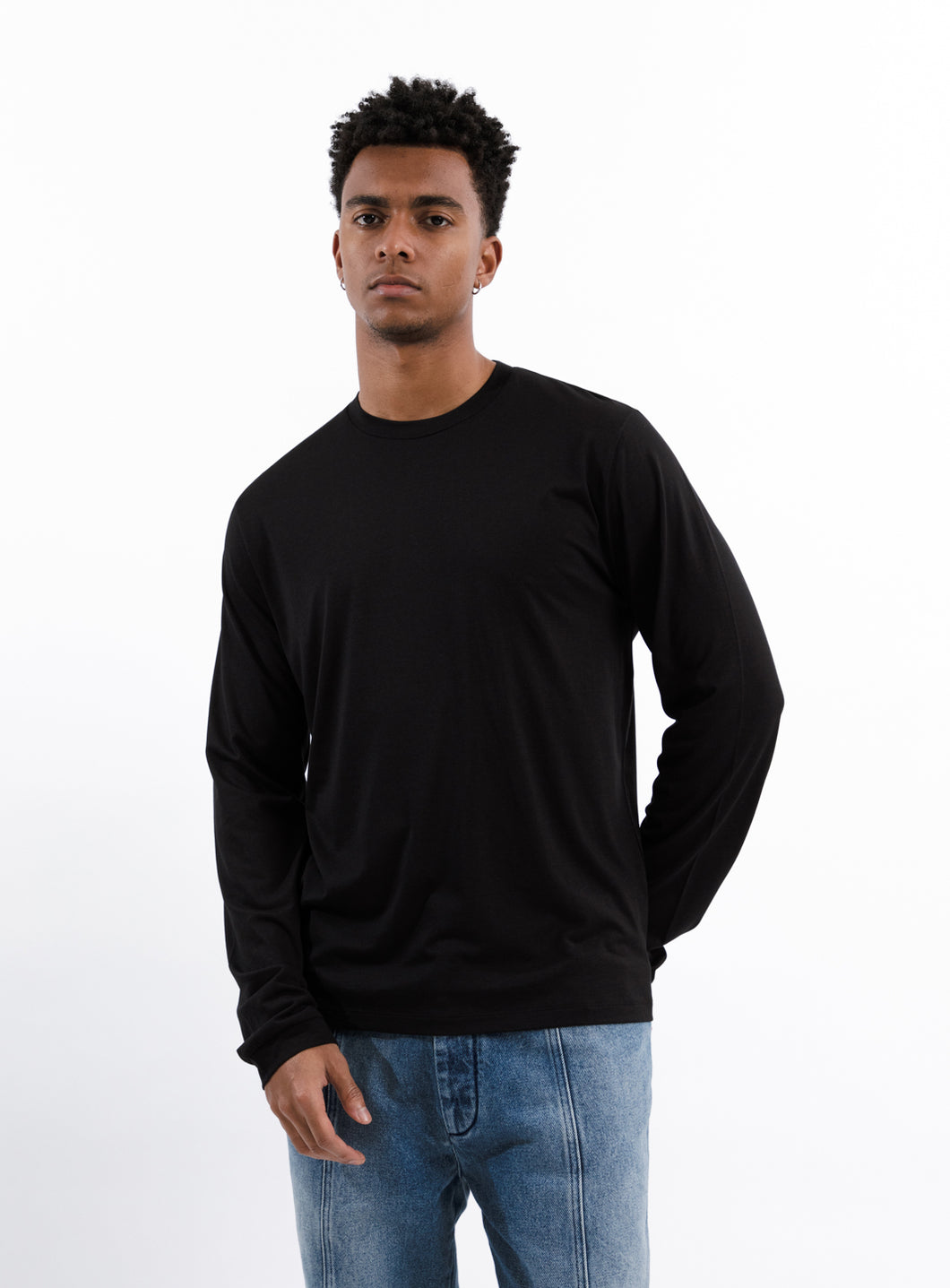 Long Sleeve T-Shirt in Black Eucalyptus & Cotton