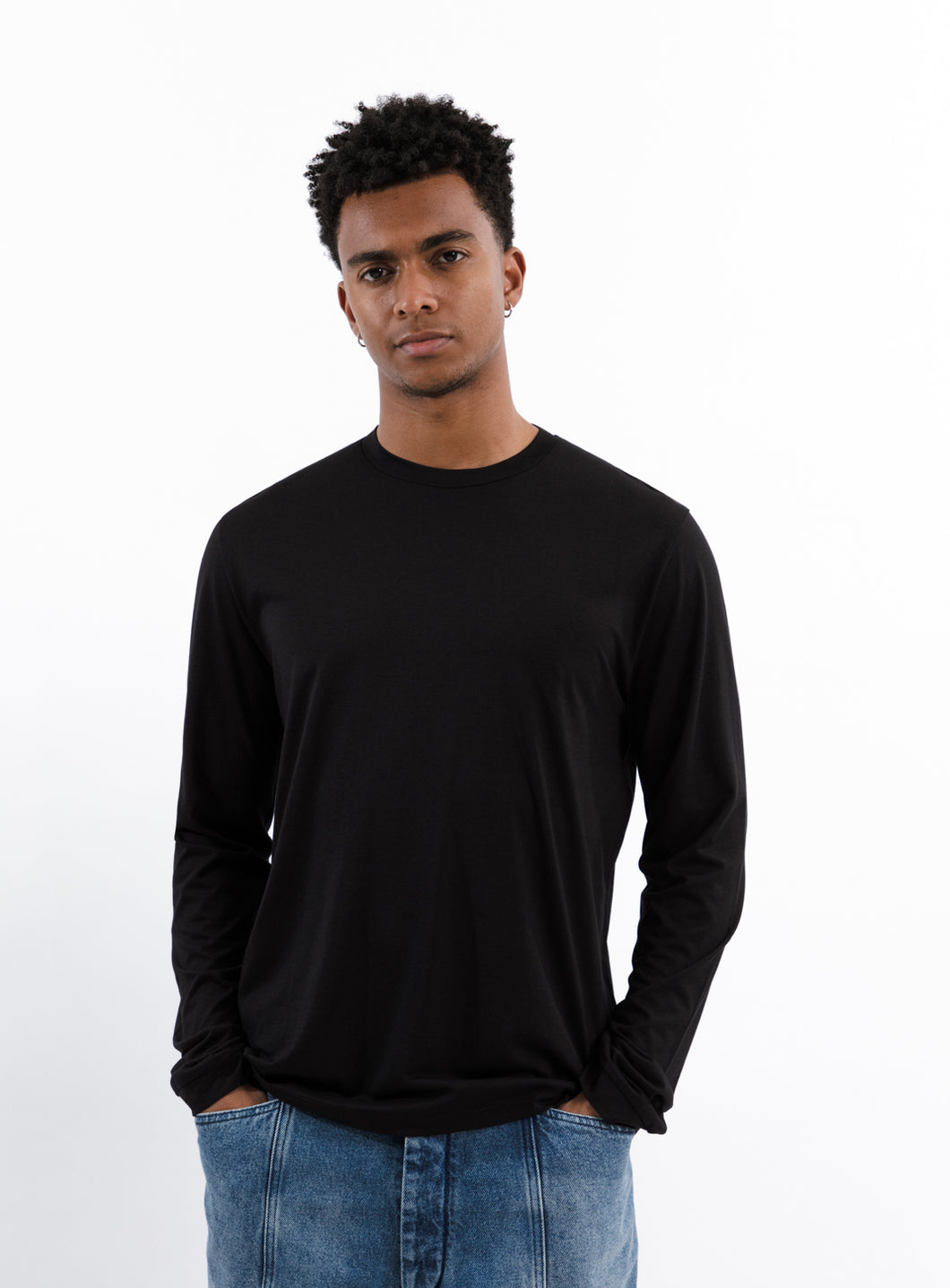 Long Sleeve T-Shirt in Black Eucalyptus & Cotton