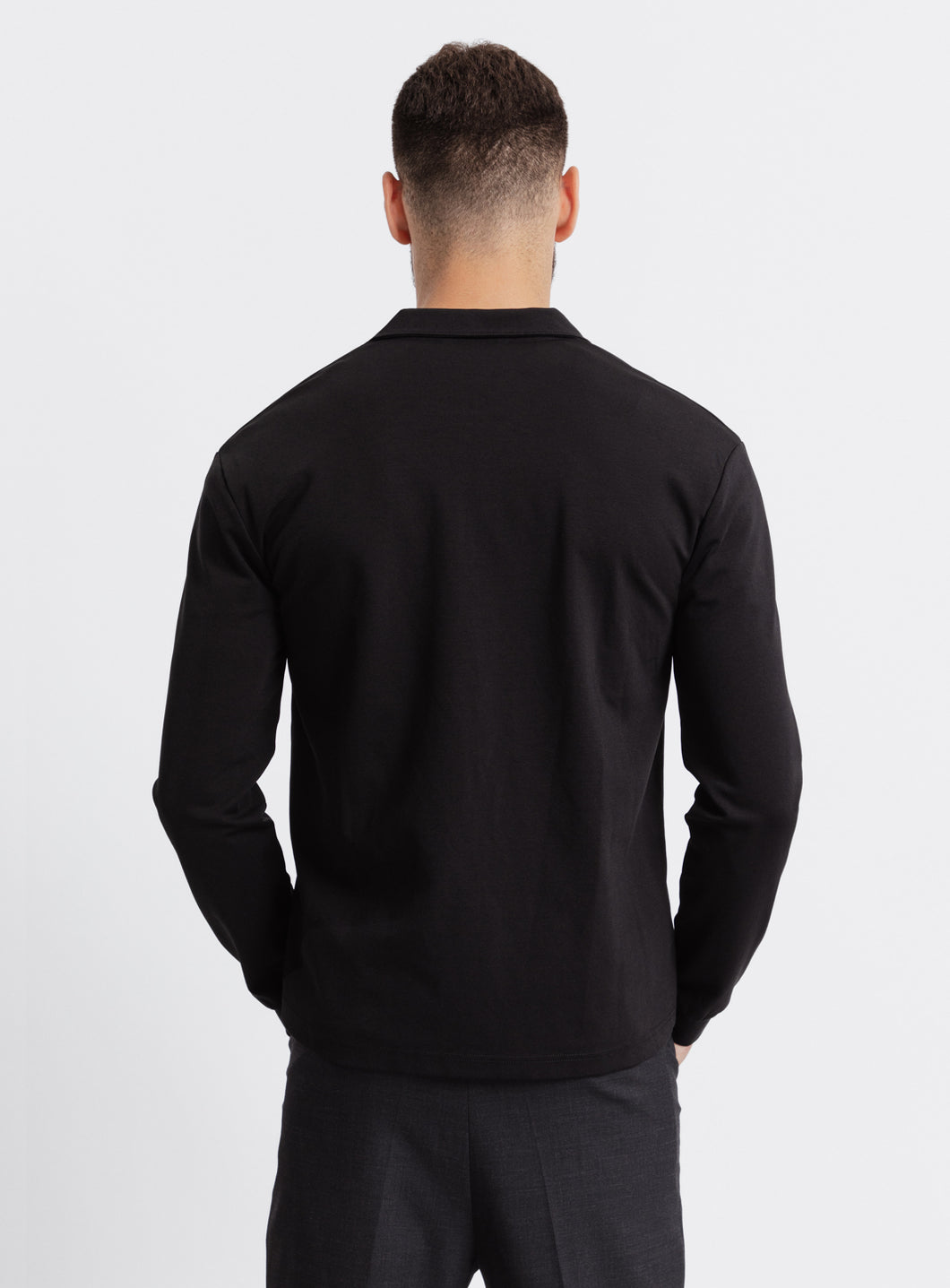 Zipped Poloshirt in Black Technical Knit