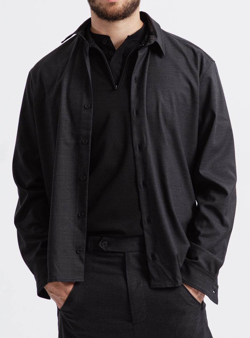 Classic Collar Shirt in Dark Grey Wool