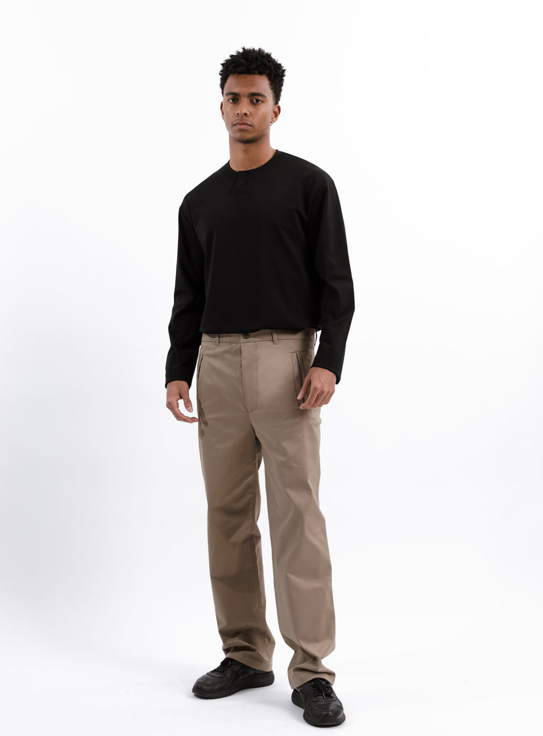 Pants with Piped Pockets in Sand Cotton Gabardine