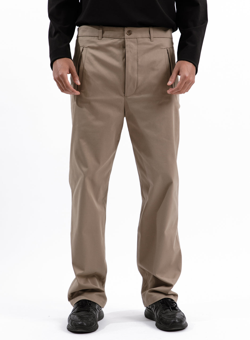 Pants with Piped Pockets in Sand Cotton Gabardine