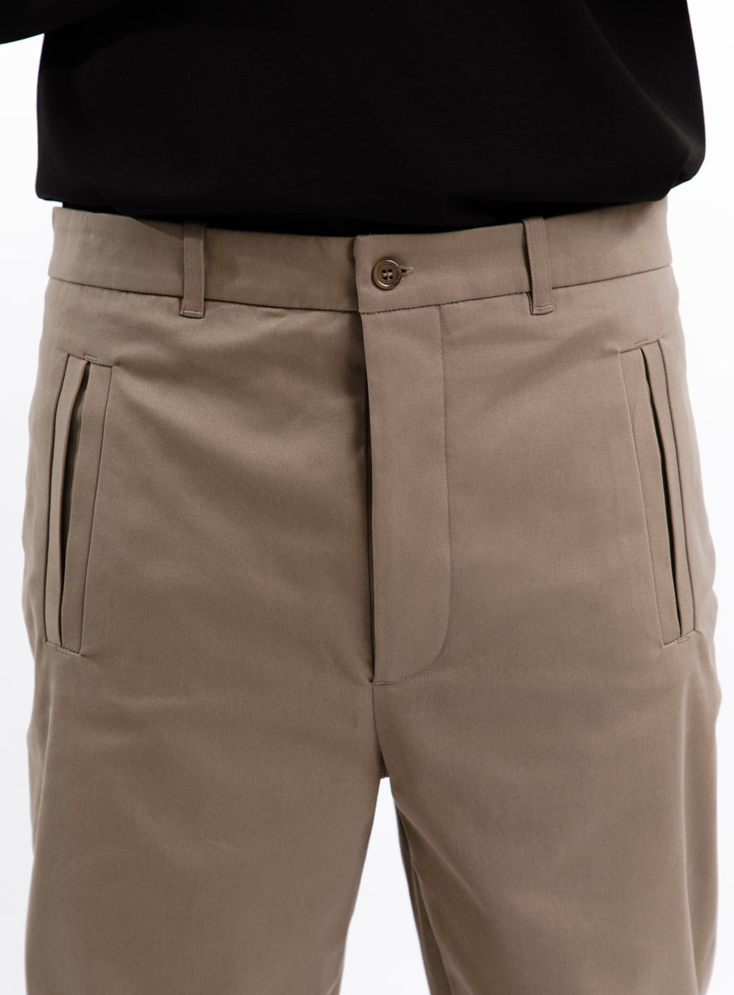 Pants with Piped Pockets in Sand Cotton Gabardine