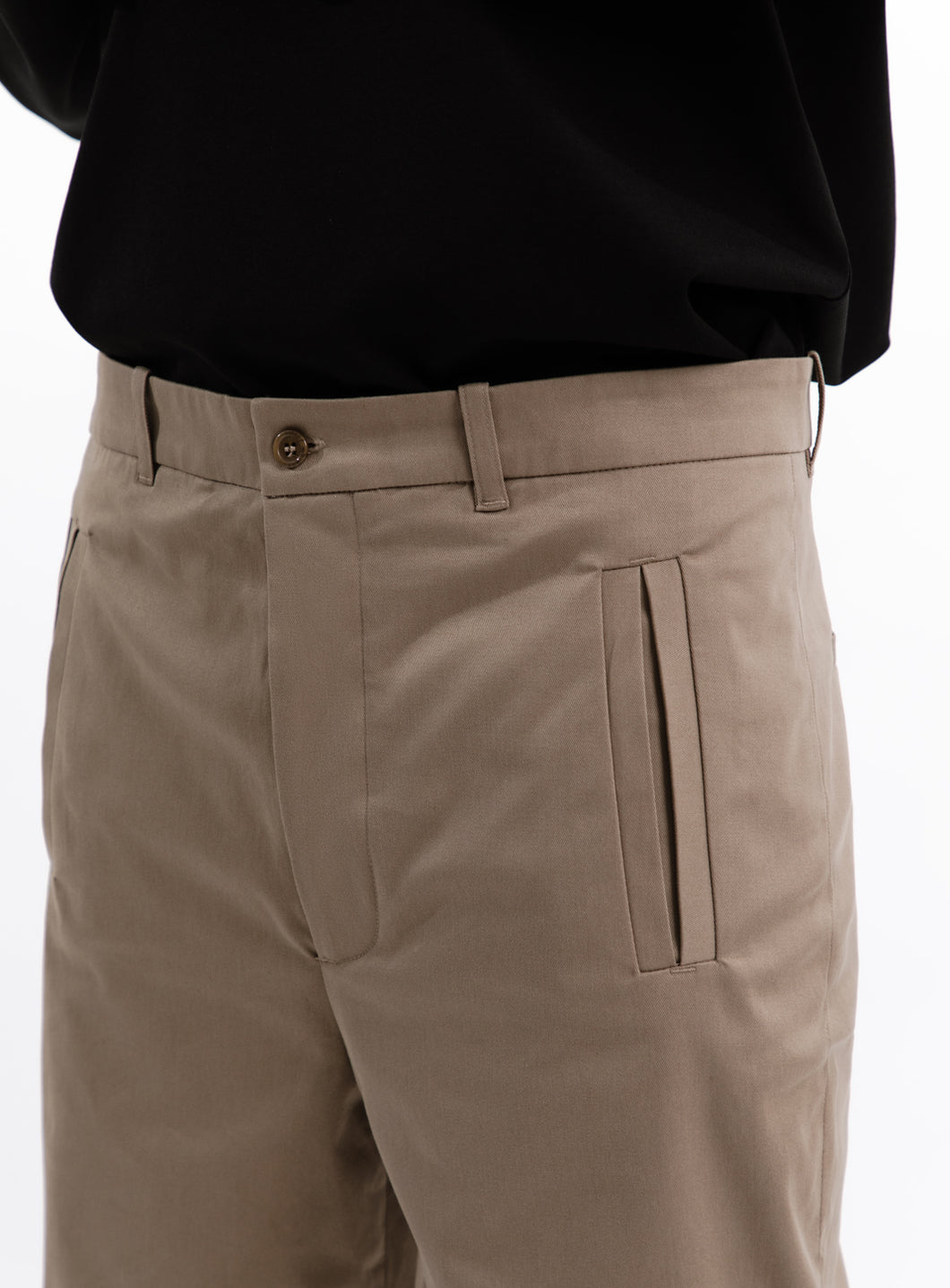 Pants with Piped Pockets in Sand Cotton Gabardine