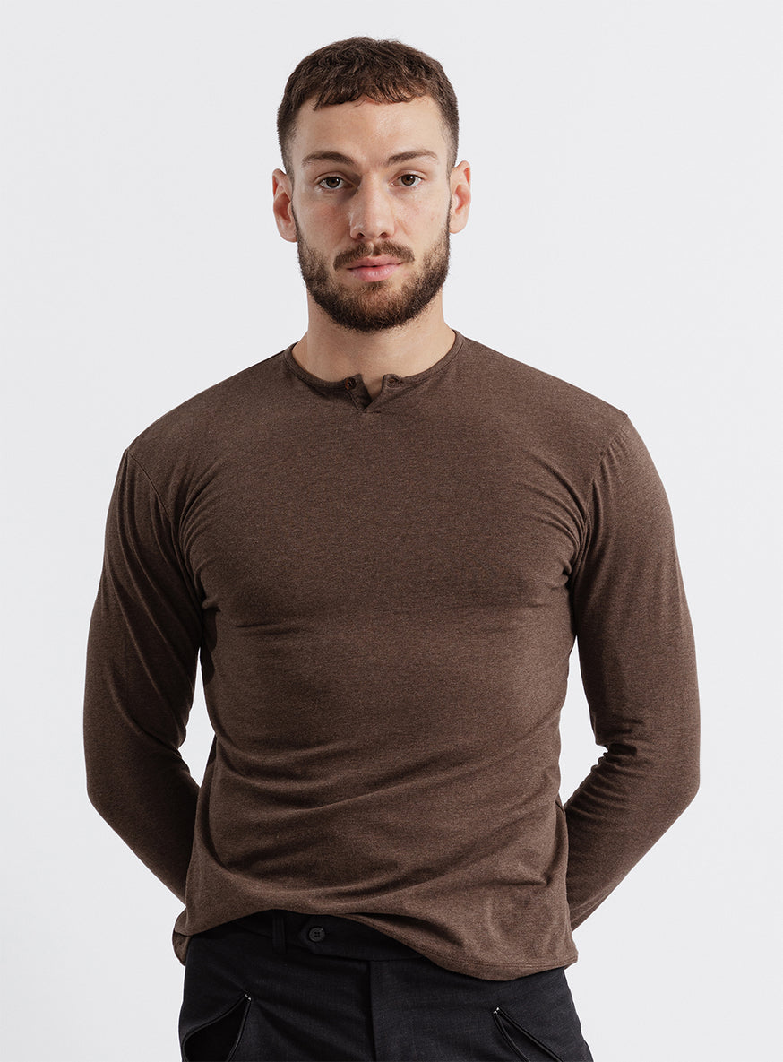 1 Button T-Shirt in Marron Glacé Cotton & Elastane