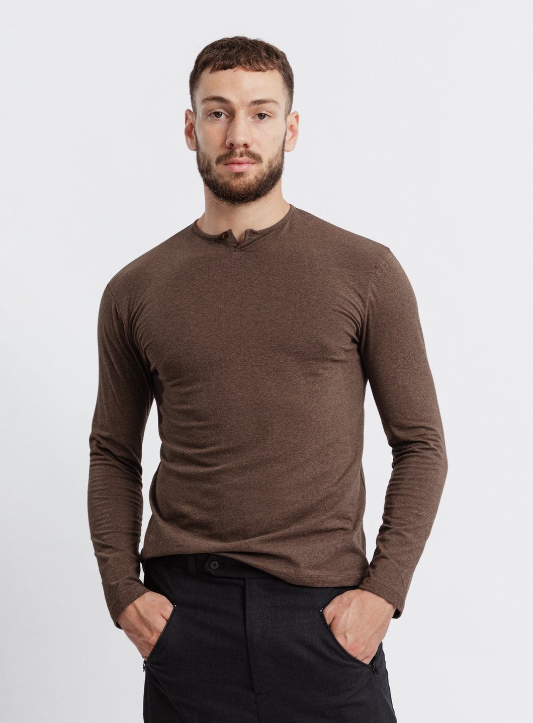 1 Button T-Shirt in Marron Glacé Cotton & Elastane