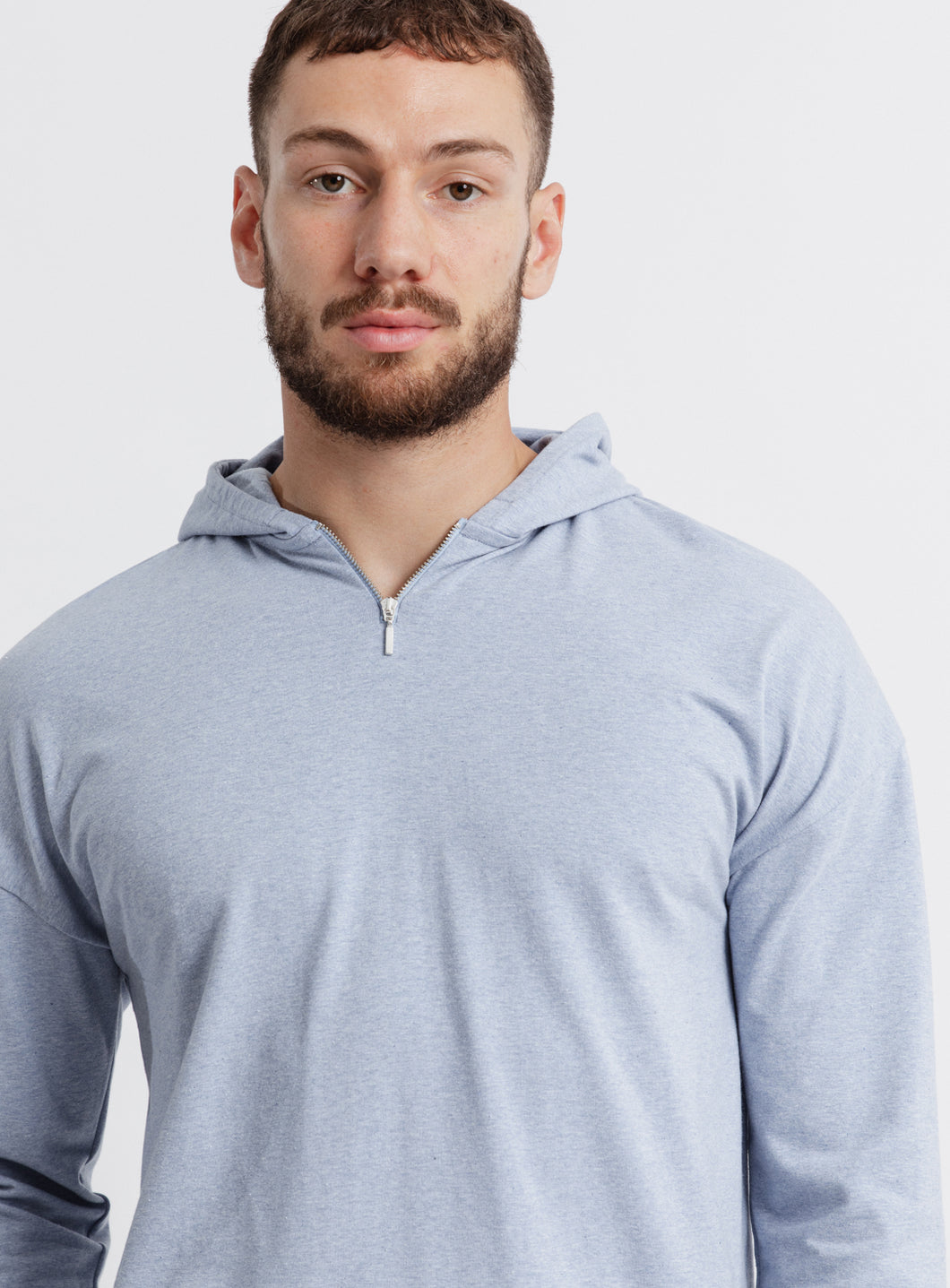 Hooded T-Shirt in Baby Blue Cotton & Elastane