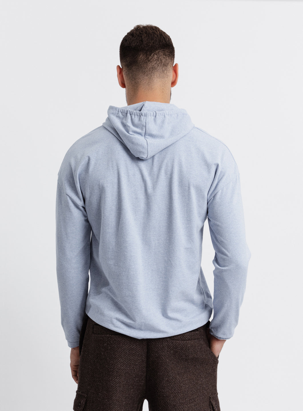 Hooded T-Shirt in Baby Blue Cotton & Elastane