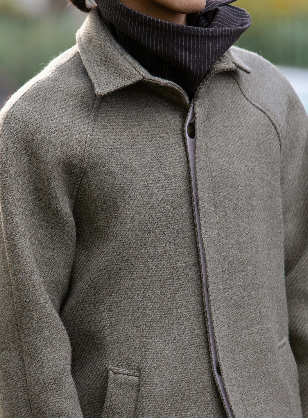 Peacoat with Raglan Sleeve in Clay Italian Wool