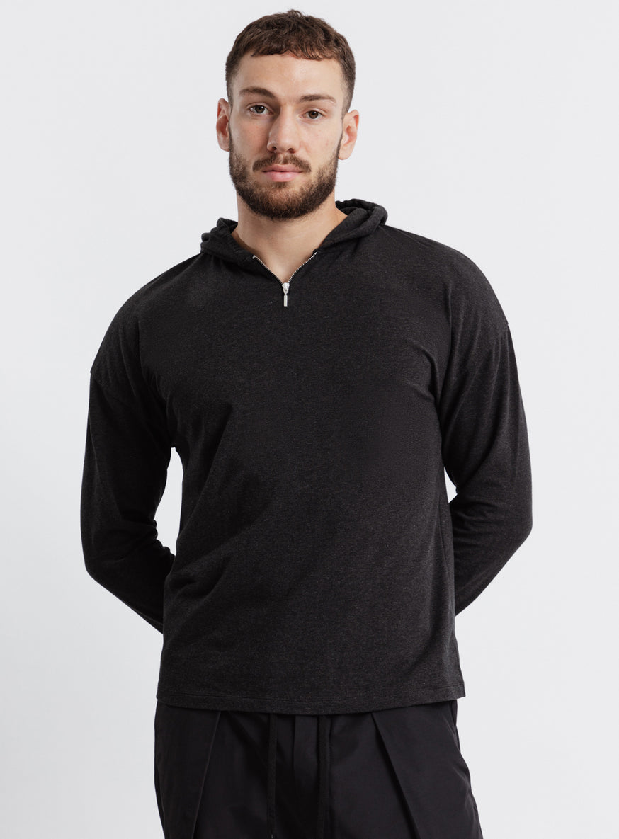 Hooded T-Shirt in Dark Grey Cotton & Elastane