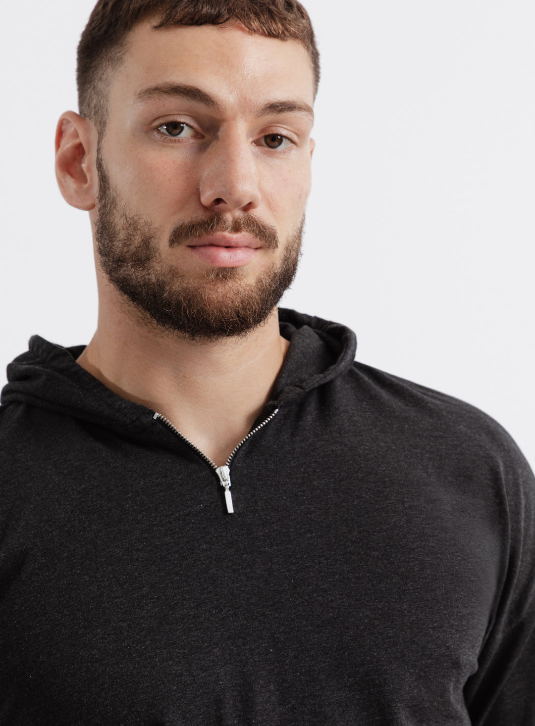 Hooded T-Shirt in Dark Grey Cotton & Elastane