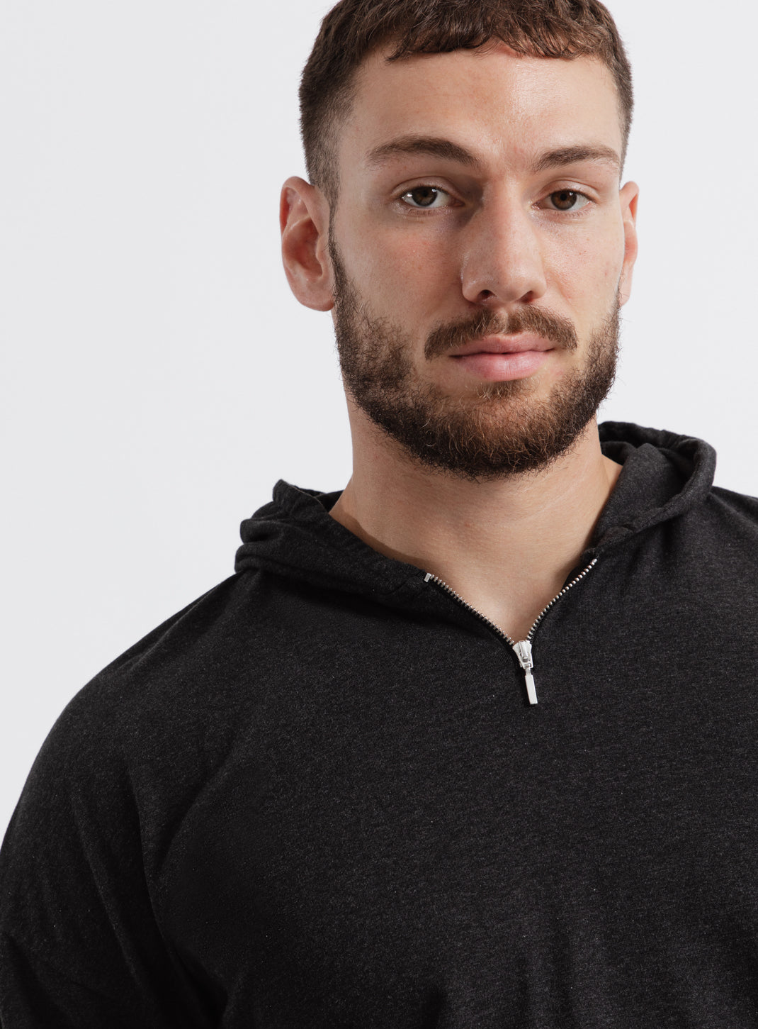 Hooded T-Shirt in Dark Grey Cotton & Elastane