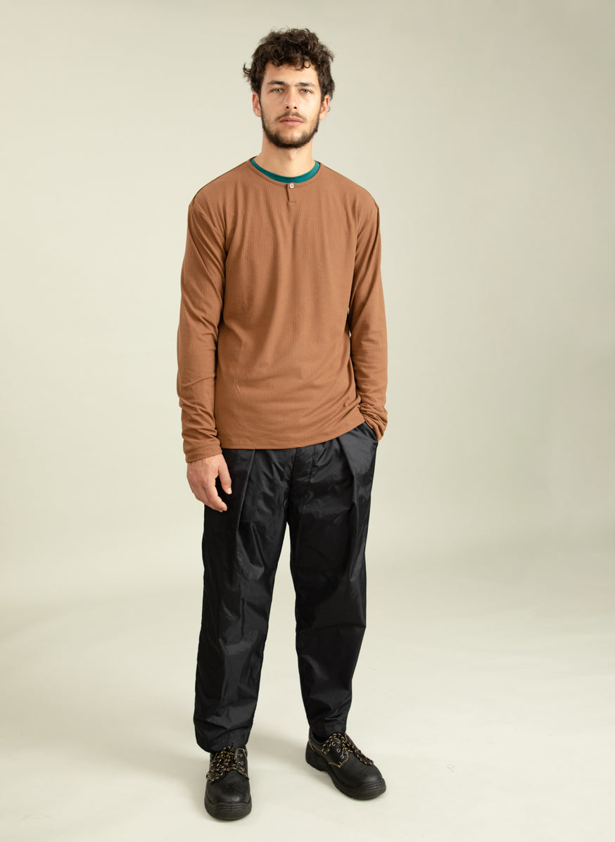 1 Button T-Shirt in Camel Ribbed Jersey