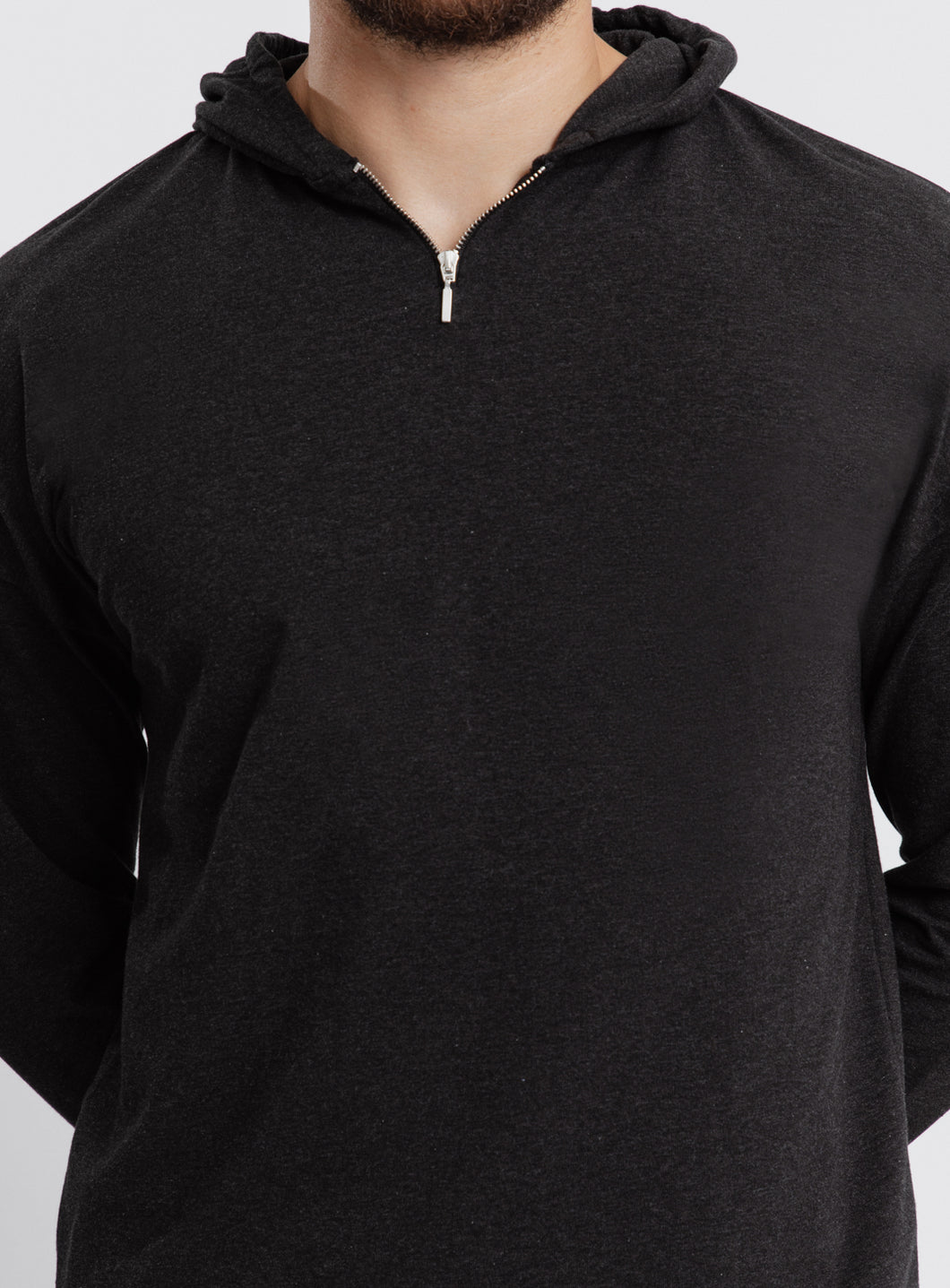 Hooded T-Shirt in Dark Grey Cotton & Elastane