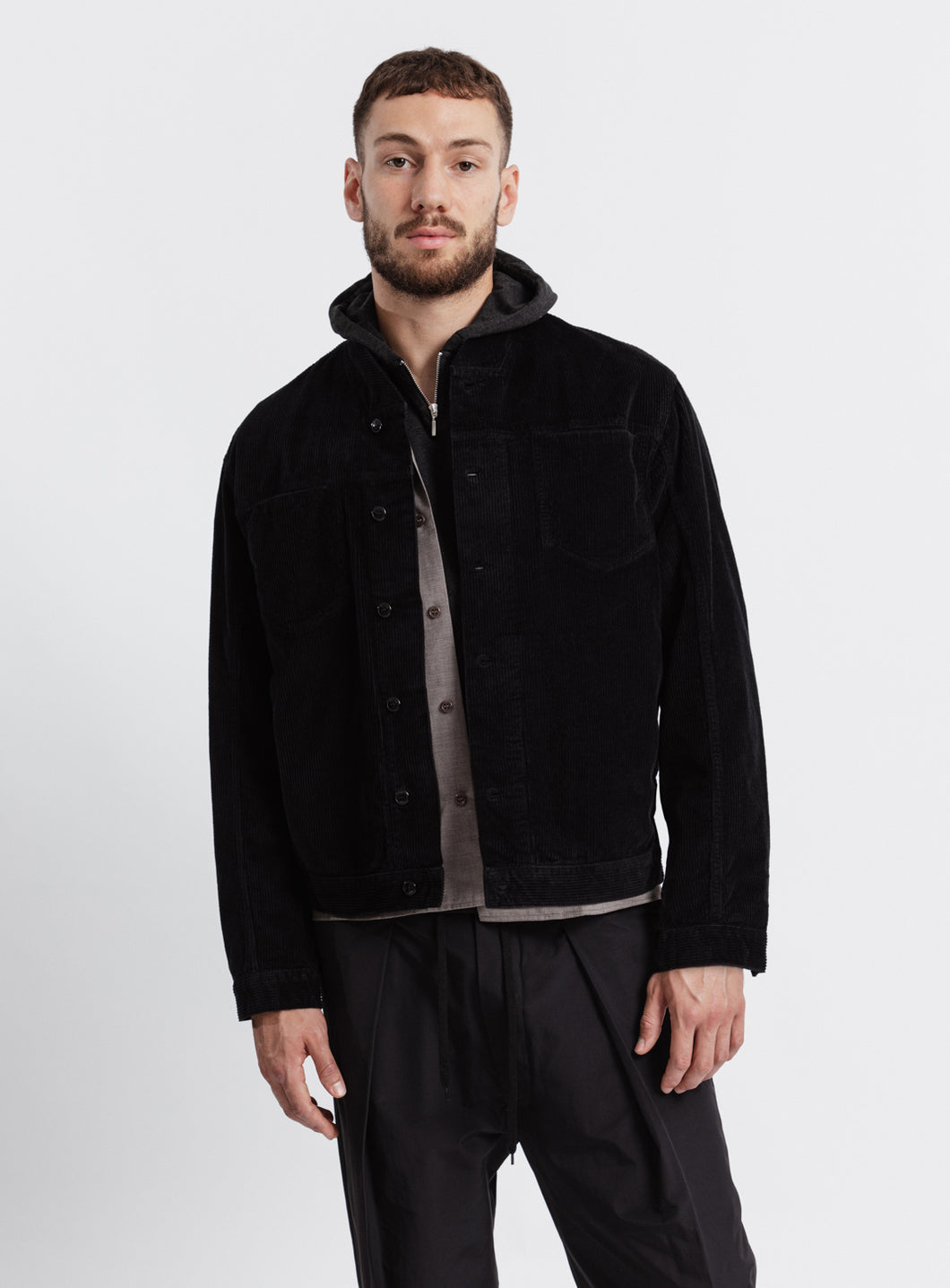 False Collar Jacket in Black Corduroy