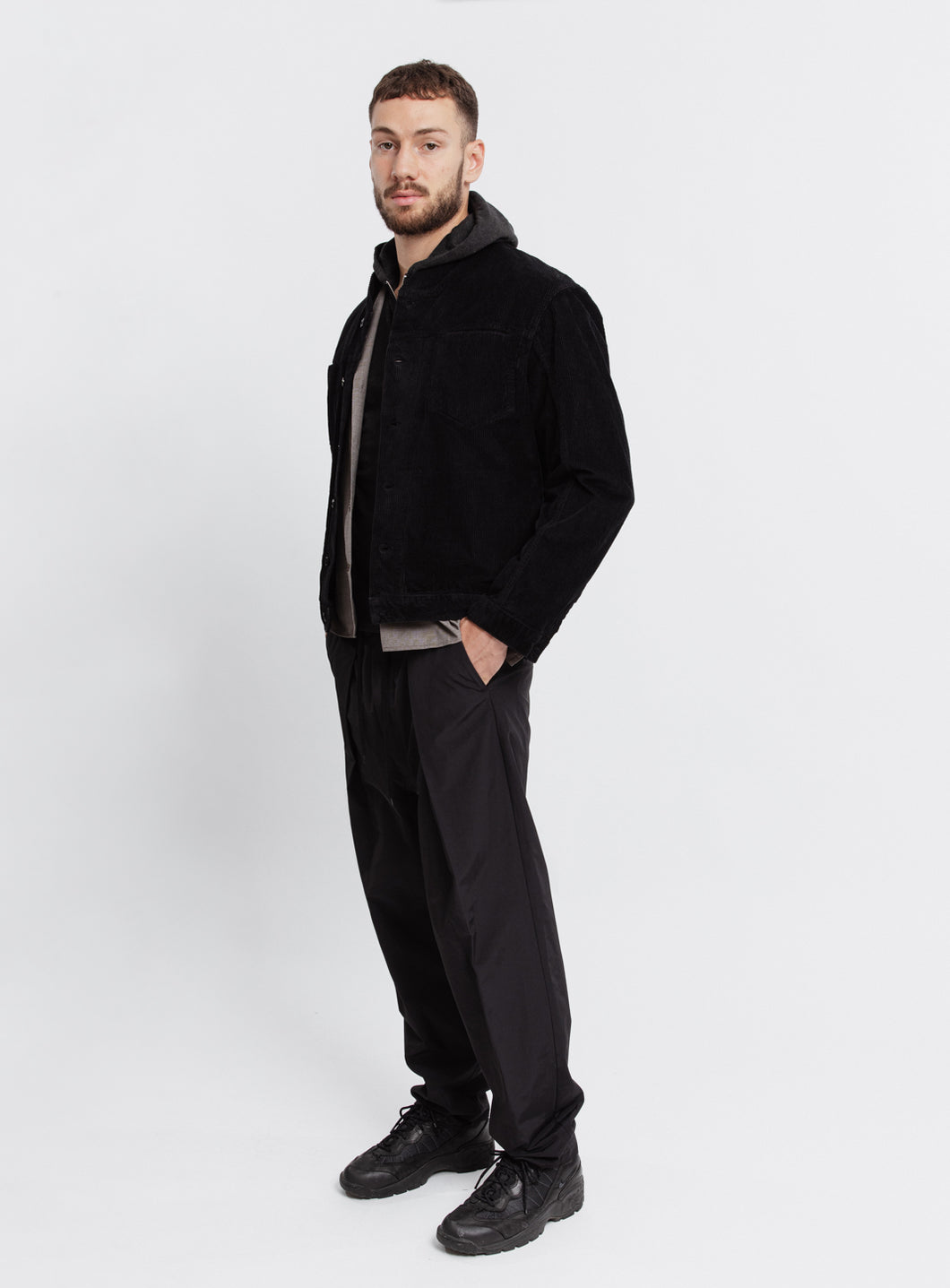 False Collar Jacket in Black Corduroy