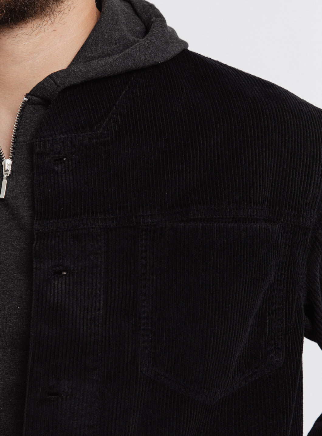 False Collar Jacket in Black Corduroy