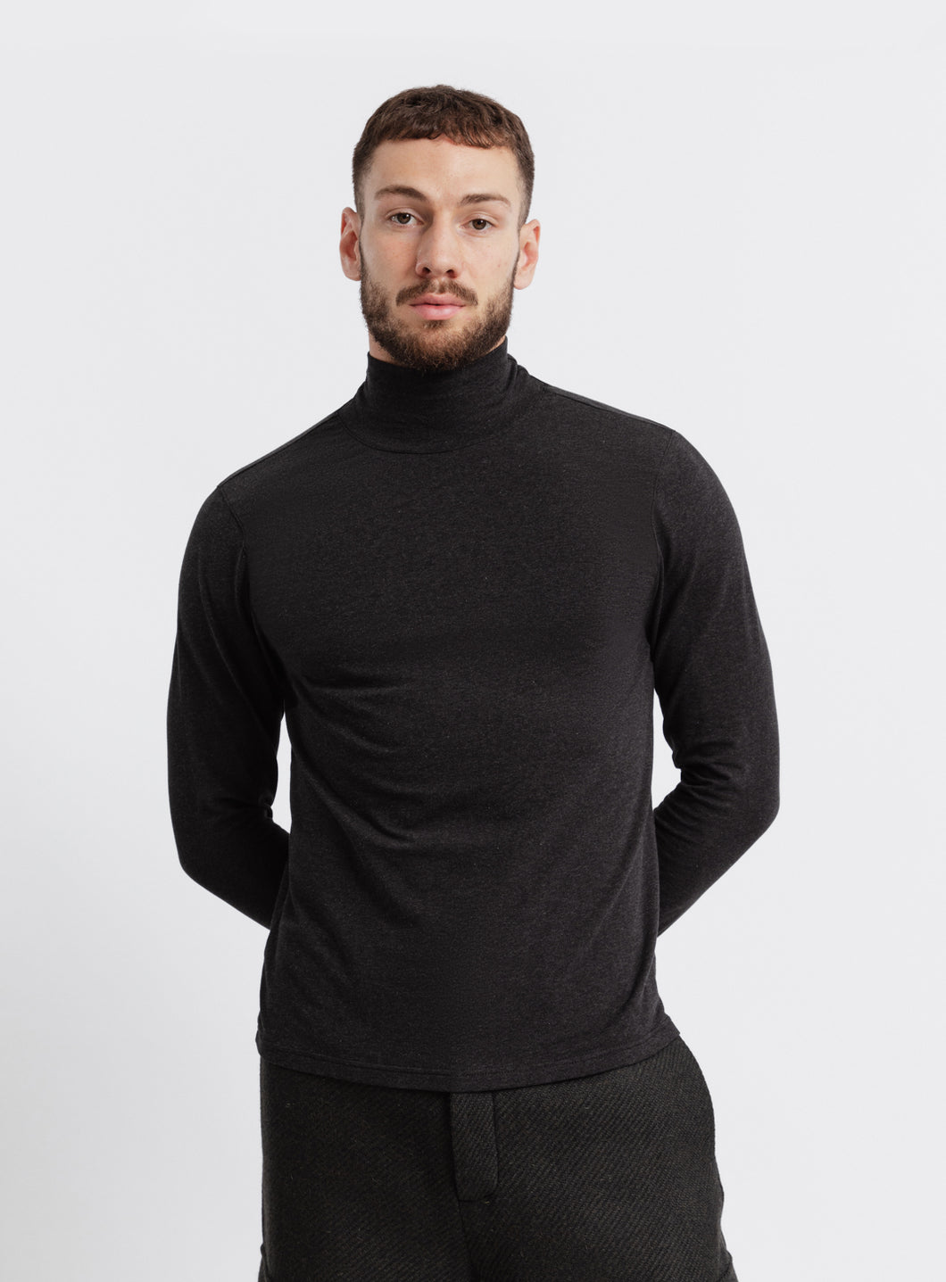 Funnel Neck Undershirt in Dark Grey Cotton & Elastane