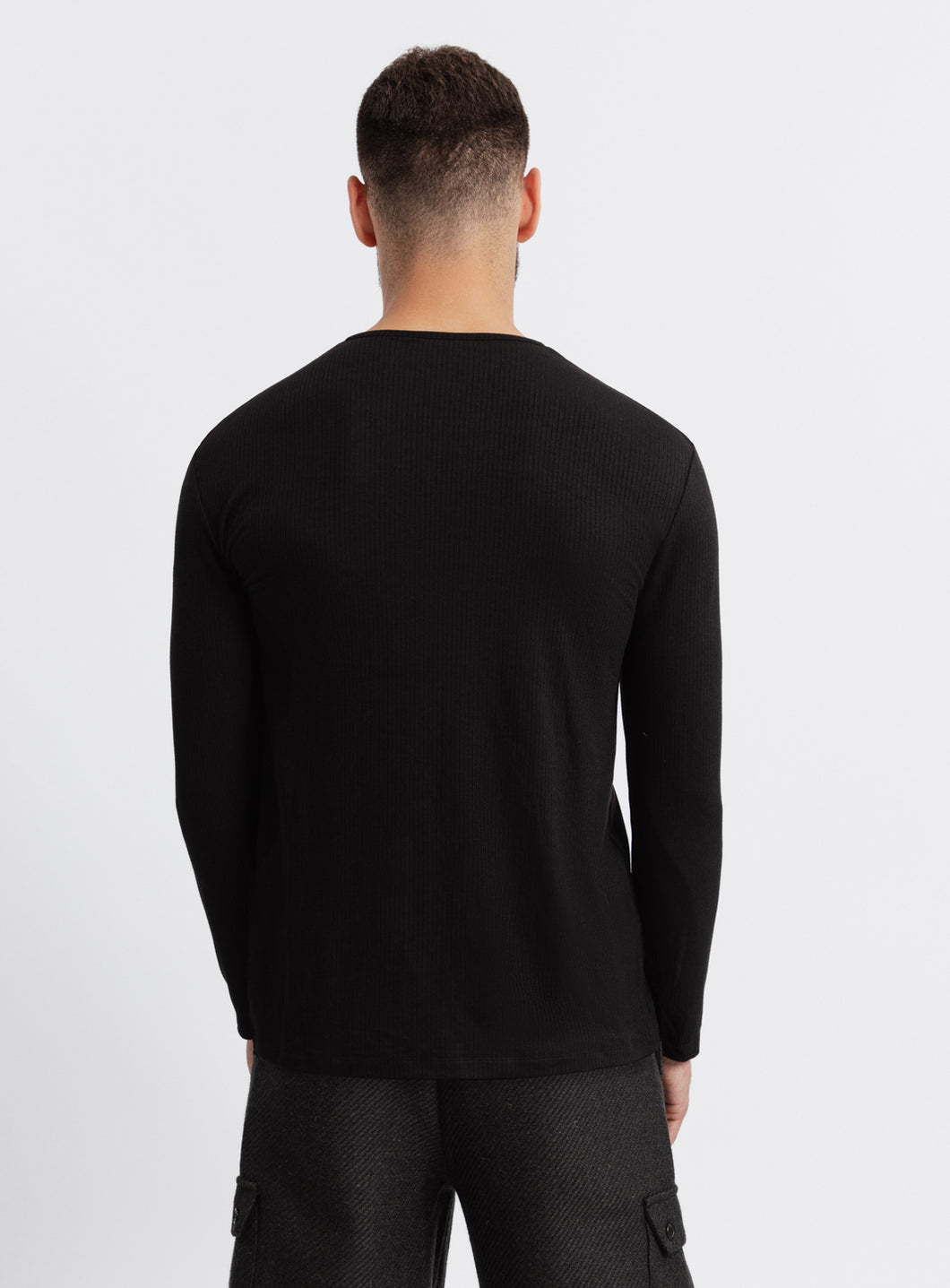 1 Button T-Shirt in Black Ribbed Jersey