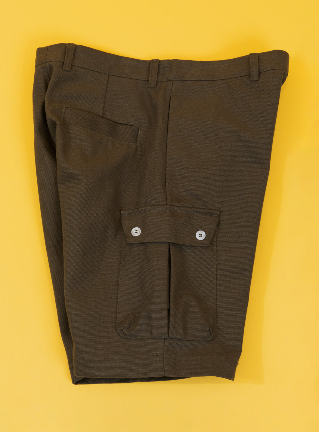 Bermuda Shorts with Envelope Pockets in Khaki Canvas