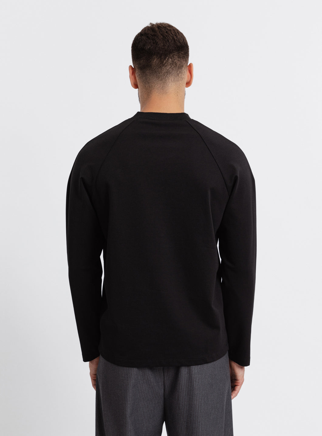 Long Sleeve Ribbed Collar Poloshirt in Black Technical Knit