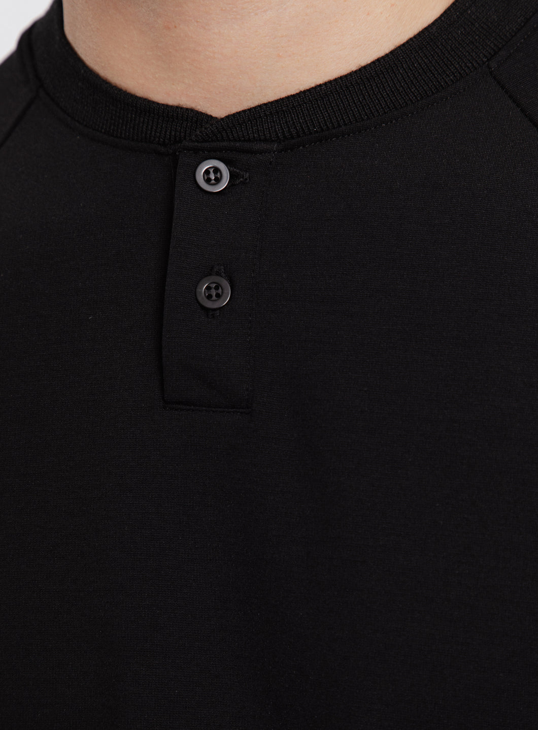 Long Sleeve Ribbed Collar Poloshirt in Black Technical Knit