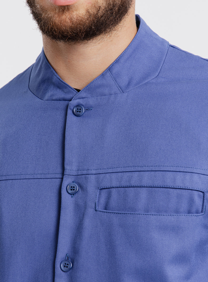 Murano Collar Overshirt in Electric Blue Cotton Gabardine