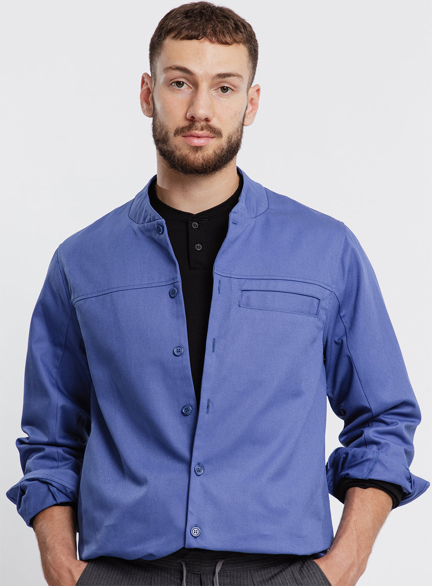 Murano Collar Overshirt in Electric Blue Cotton Gabardine