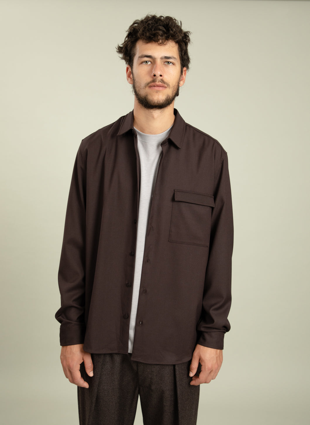 Overshirt with Chest Pocket in Chocolate Serge Fabric